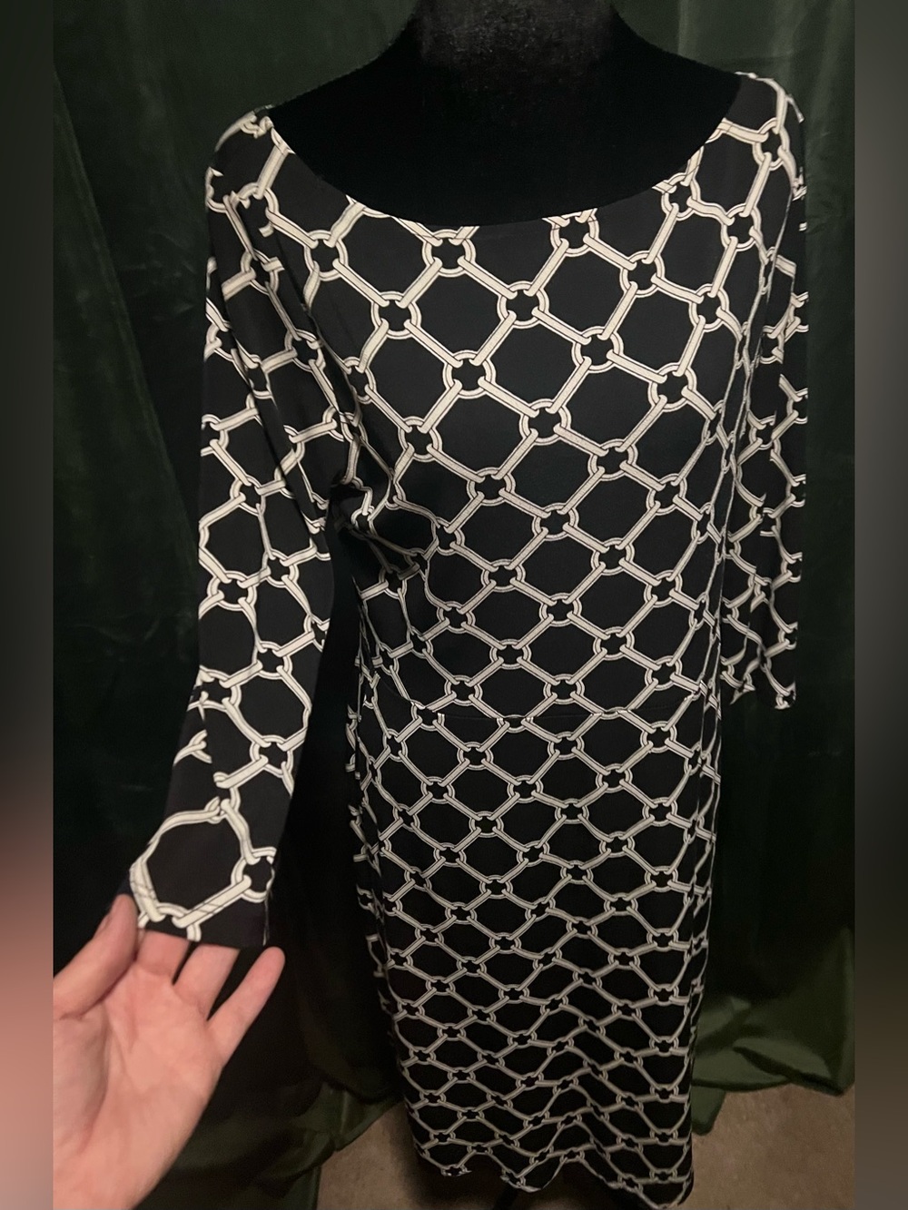 Vintage - Harve Benard Navy Dress with White Geometric Chain-Link Print